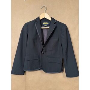 Ralph Lauren Rugby Black Wool Silk Trim Blazer Jacket Size 2